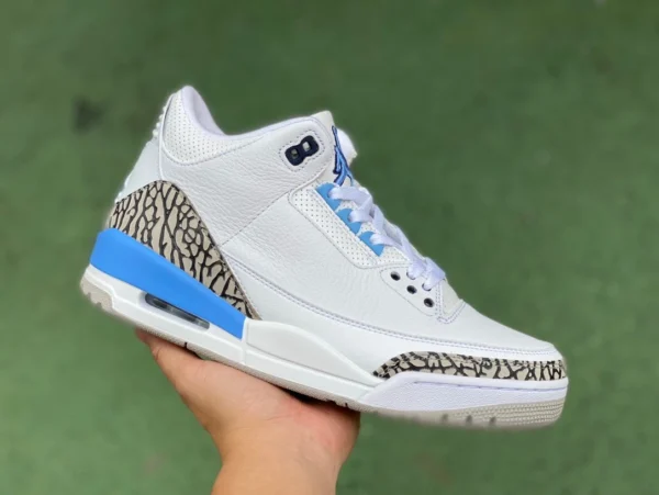 aj3 North Carolina corte azul puro original Air Jordan 3 UNC AJ3 North Carolina azul blanco azul patrón de ráfaga CT8532104