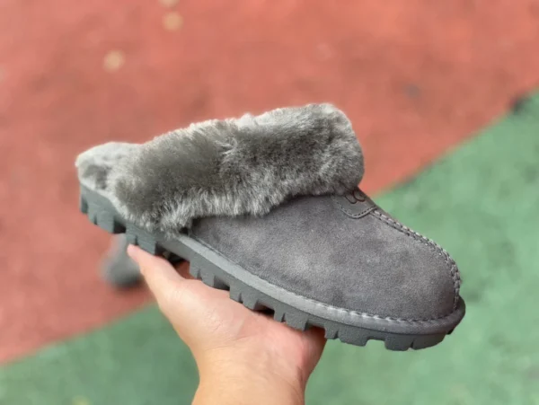 Pantuflas UGG de algodón gris Pantuflas UGG Scuffettte 1 Suede sencillas de algodón casual de moda para mujer