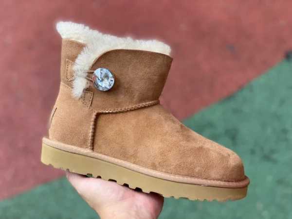 UGG Short Marrón Diamante UGG Bailey Mini Bailey Button 11 Boot Botas de Nieve Cortas de Piel de Oveja y Terciopelo para Mujer Granate