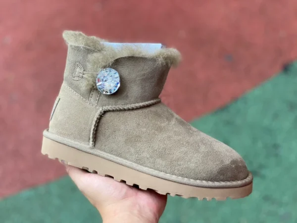 UGG Short Light Green Diamond UGG Bailey Mini Bailey Button 11 Boot Botas de nieve cortas de piel de oveja y terciopelo