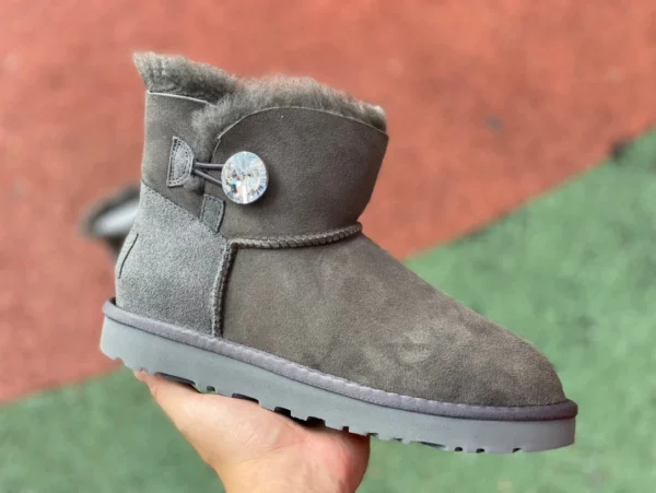 UGG Short Grey Diamond UGG Bailey Mini Bailey Button 11 Boot Botas de nieve cortas de piel de oveja y terciopelo