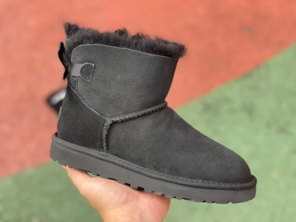 UGG lazo negro UGG Bailey botas de nieve de piel de oveja más terciopelo cálido corto hasta media pantorrilla para mujer