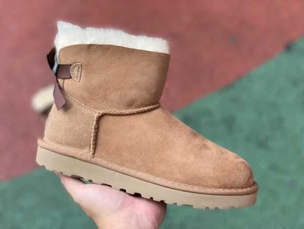 UGG arco marrón UGG Bailey botas de nieve de piel de oveja más terciopelo cálido corto hasta media pantorrilla para mujer