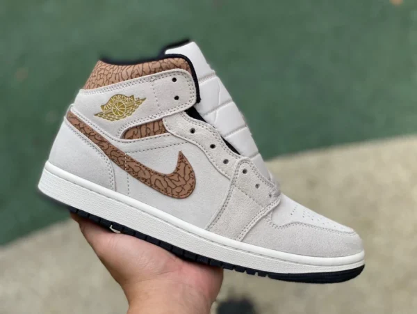 aj1mid beige blanco marrón puro original Air Jordan 1 Mid AJ1 beige blanco marrón elefante patrón mid-top DZ4129102