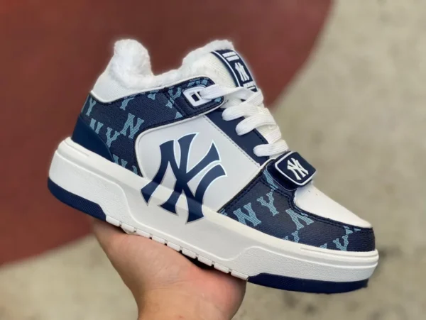 MLB blanco y azul más algodón terciopelo puro original MLB nueva NY presbicia moda versátil y cómoda hombres y mujeres pareja deportes y ocio zapatillas 3ASXCDN3N (C006)