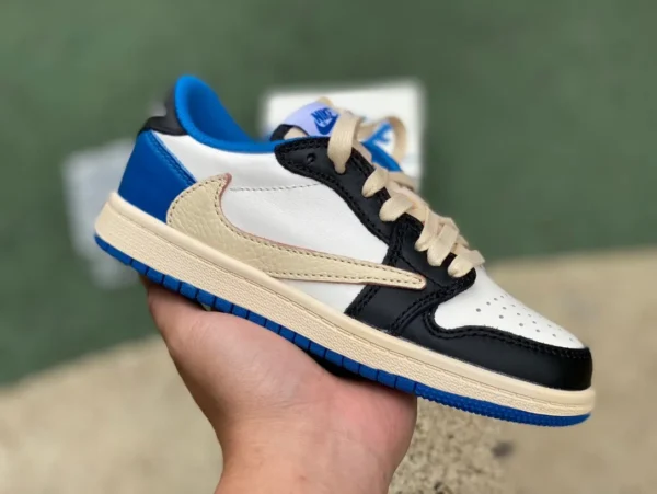 aj1 barb zapatos bajos para niños relámpago lindo bebé Travis Scott x Air Jordan 1 Low OG relámpago negro y blanco azul Hiroshi Fujiwara DM7866-140