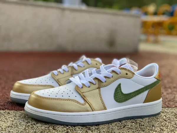 aj1 oro blanco verde dragón año Air Jordan 1 AJ1 blanco verde dragón año nuevo año zapatos de baloncesto retro FQ6593-100