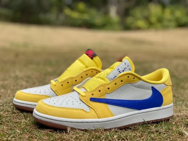 aj1 barb low-top blanco amarillo azul Y versión Travis Scott x Air Jordan 1 Low "Canary" barb low-top DZ4137-700