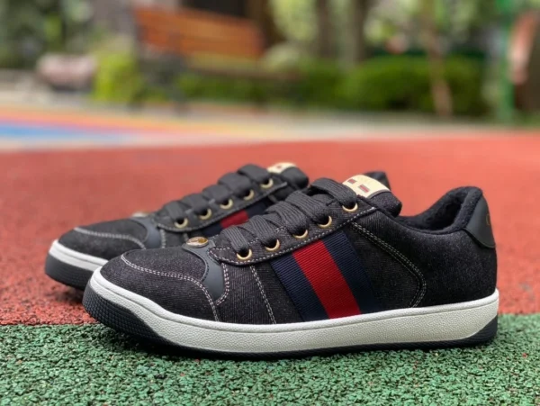 Gucci denim negro y rojo GUCC Gucci Screener zapatillas bajas con cordones y punta redonda y suela gruesa para hombre negro