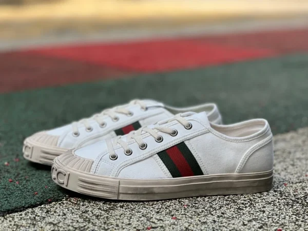 Zapatos de lona Gucci blanco GUCC Zapatillas bajas de algodón con punta redonda y cordones Gucci